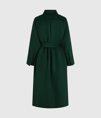 Belted long wool-blend coat