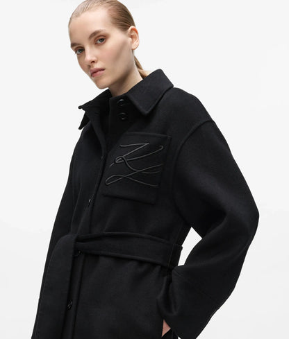 Belted long wool-blend coat