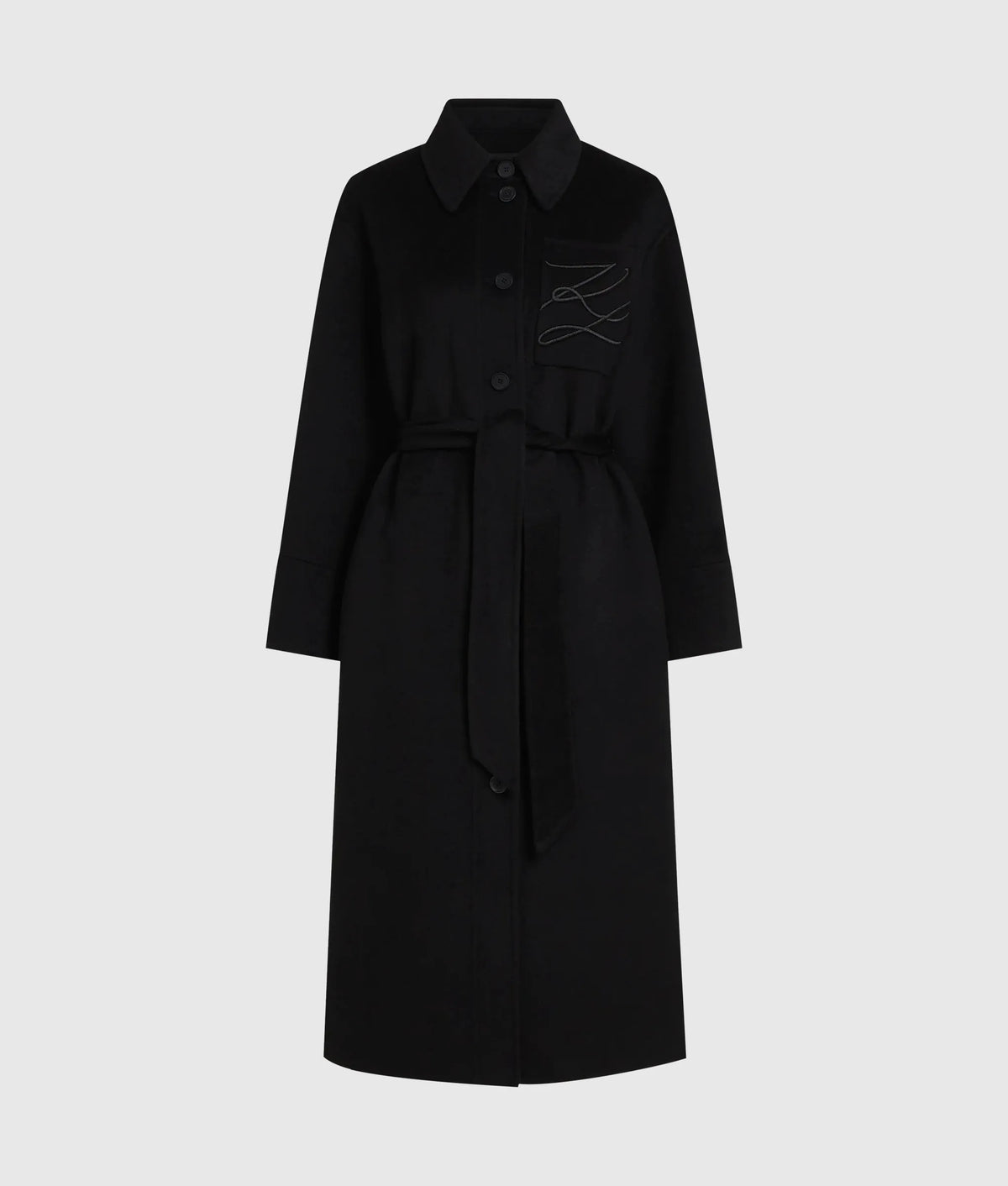 Belted long wool-blend coat