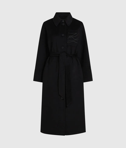 Belted long wool-blend coat