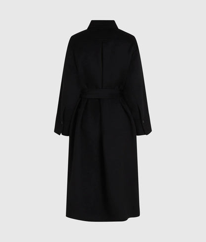 Belted long wool-blend coat