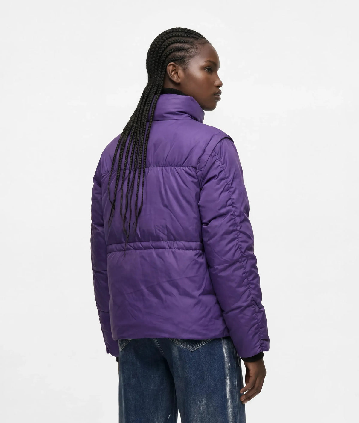 Ruched-sleeve puffer jacket