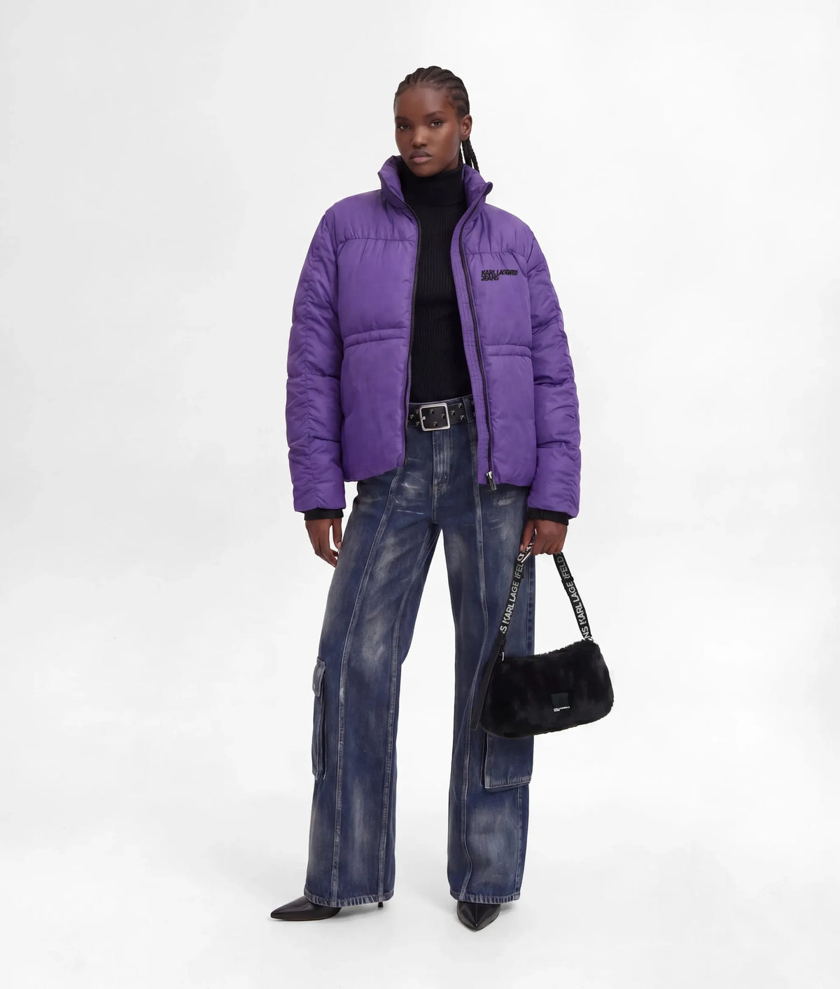 Ruched-sleeve puffer jacket