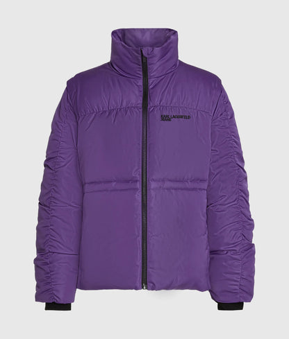 Ruched-sleeve puffer jacket