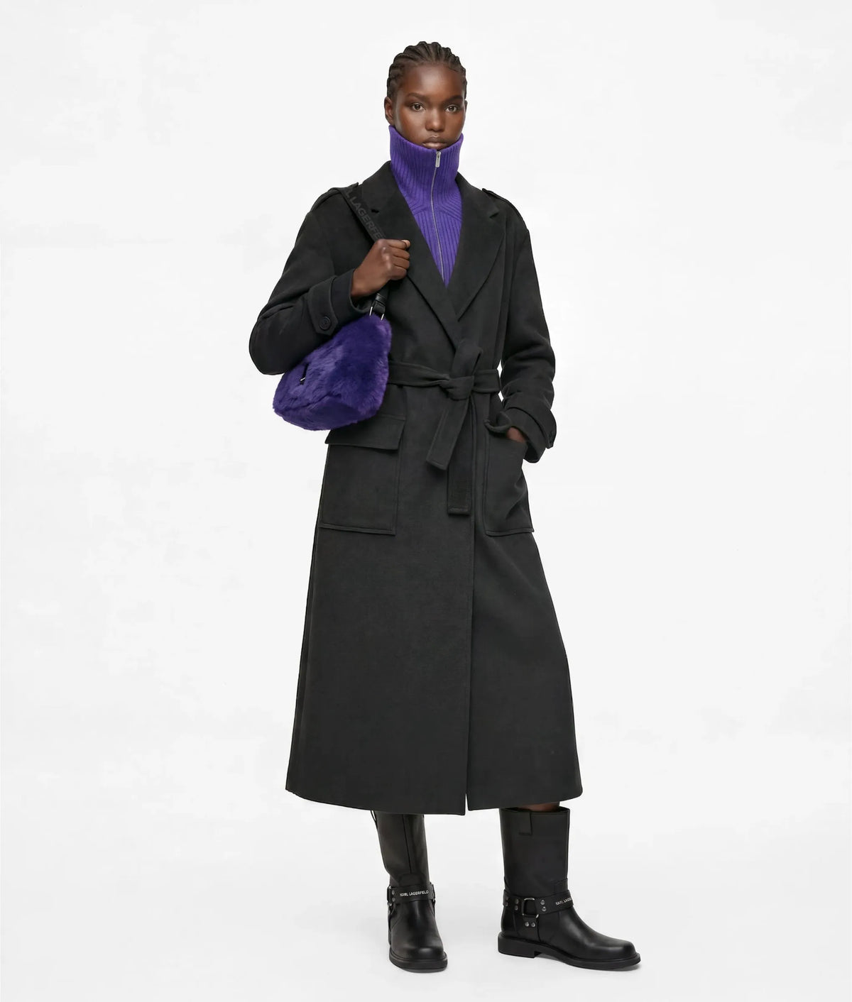 Wool-blend wrap coat