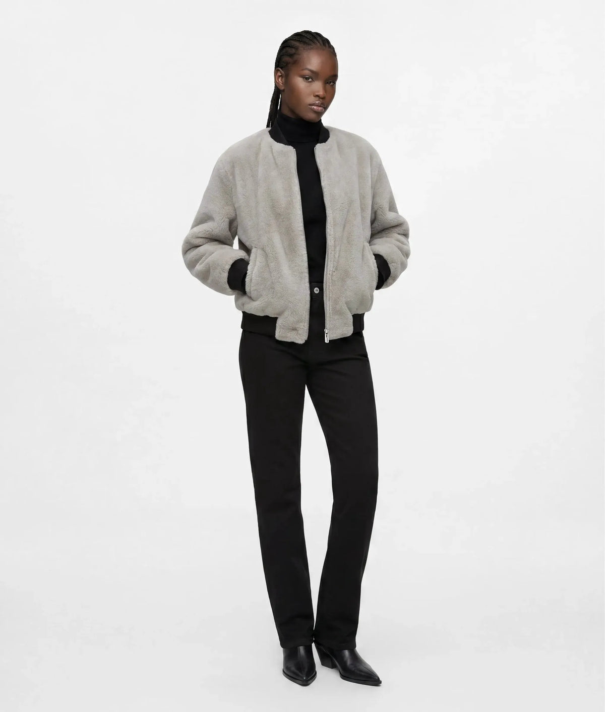Reversible faux-fur bomber jacket