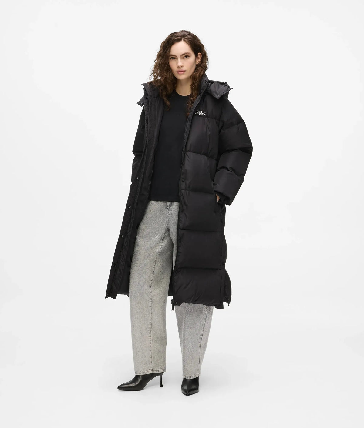 Long hooded puffer jacket