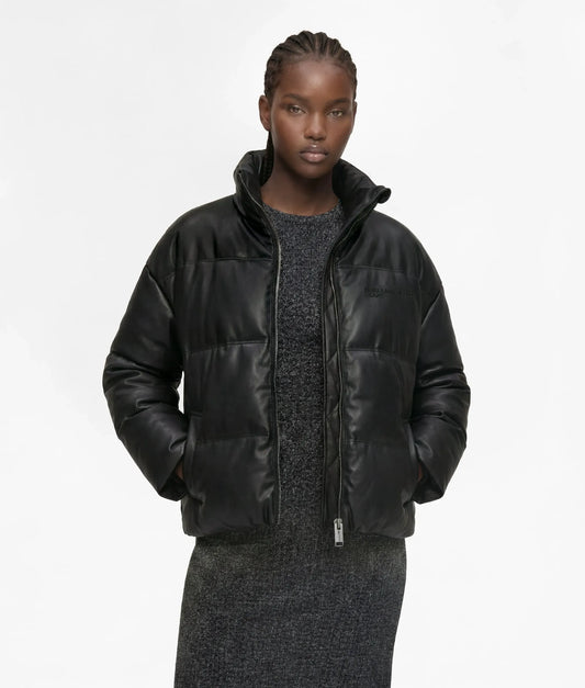 Faux-leather puffer jacket