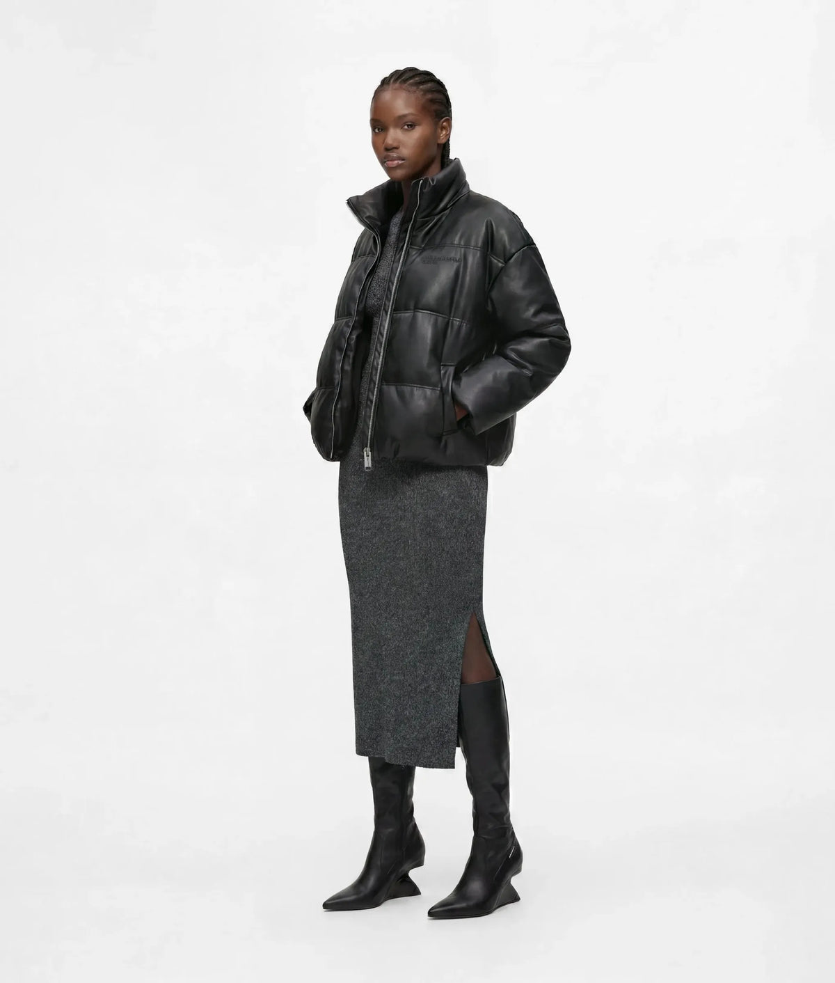 Faux-leather puffer jacket