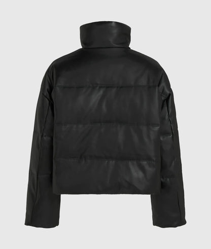 Faux-leather puffer jacket