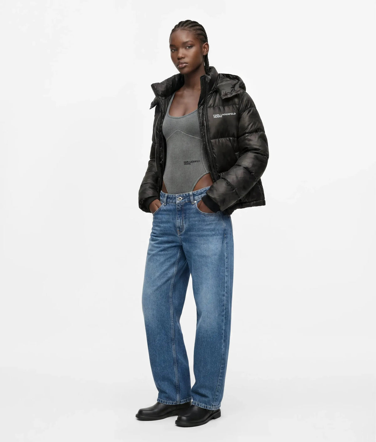 Cropped shiny puffer jacket