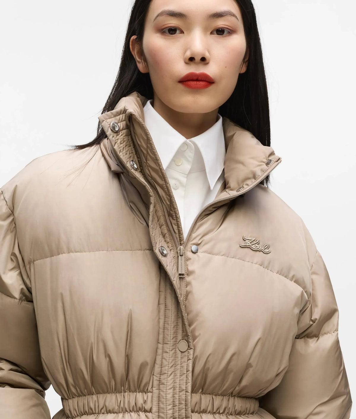 Cinched midi puffer jacket