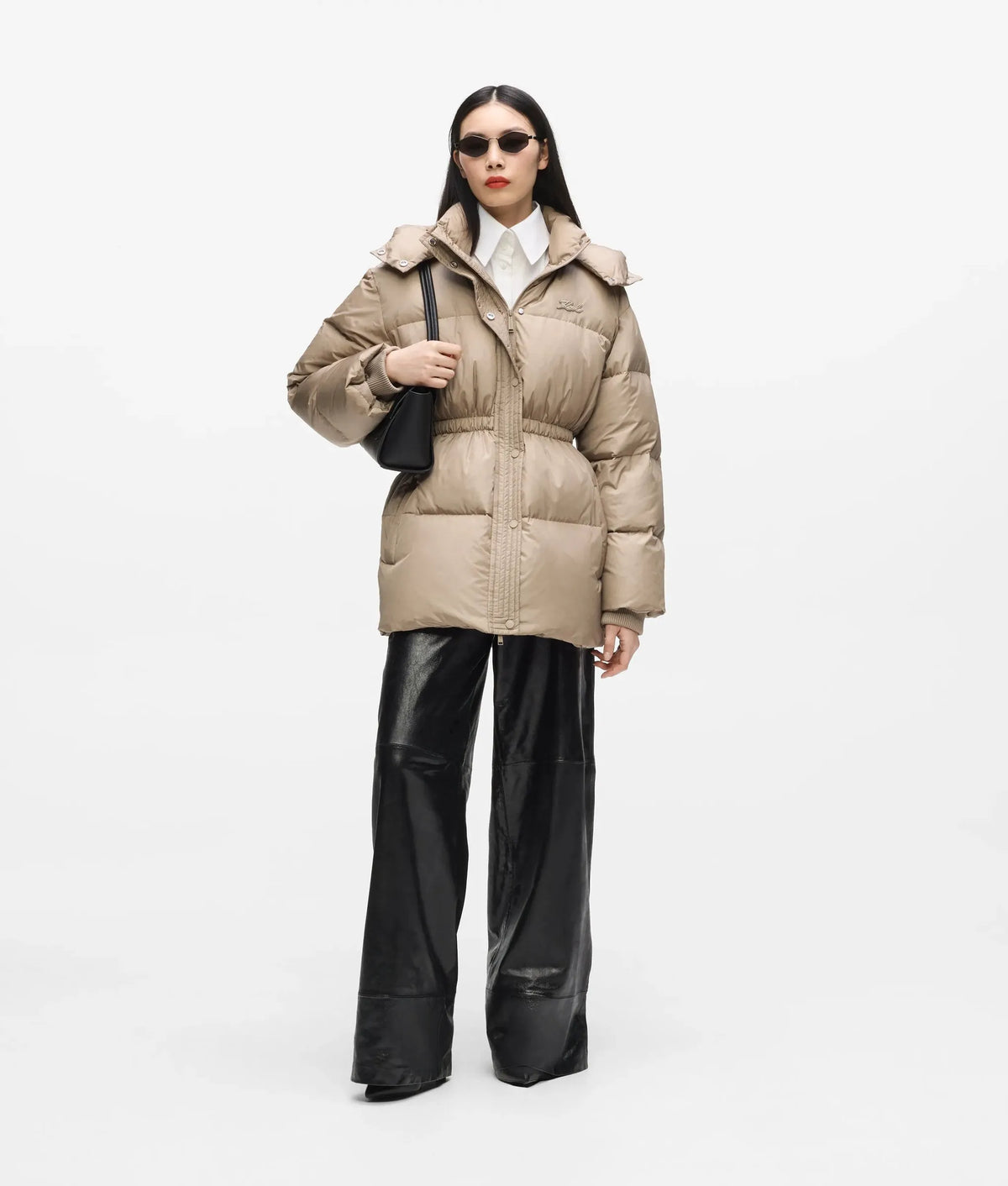 Cinched midi puffer jacket