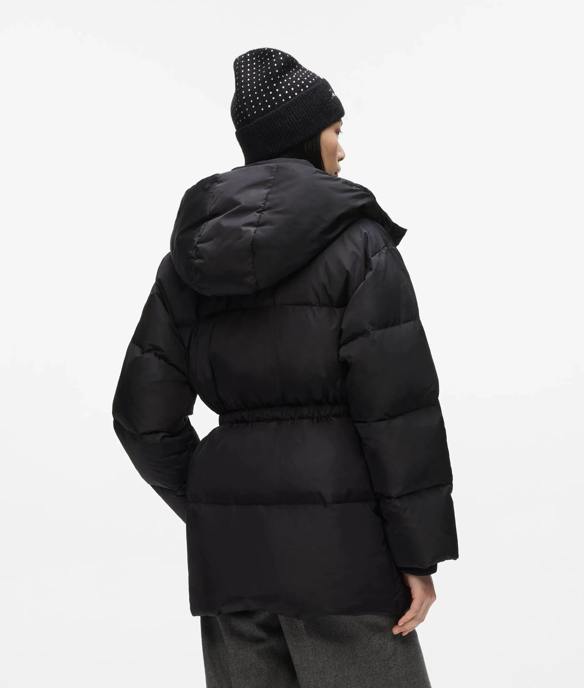 Cinched midi puffer jacket