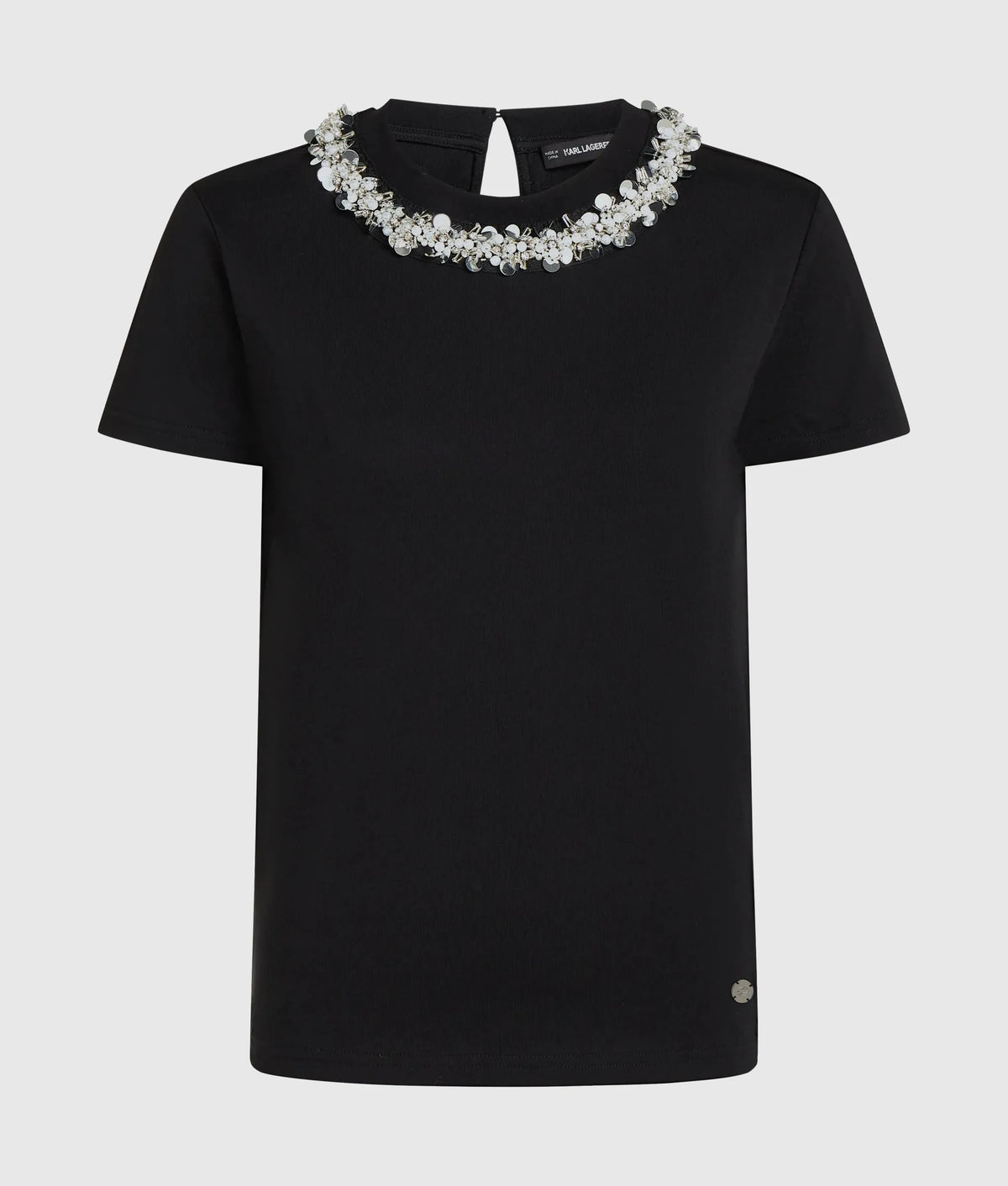 Beaded collar T-shirt