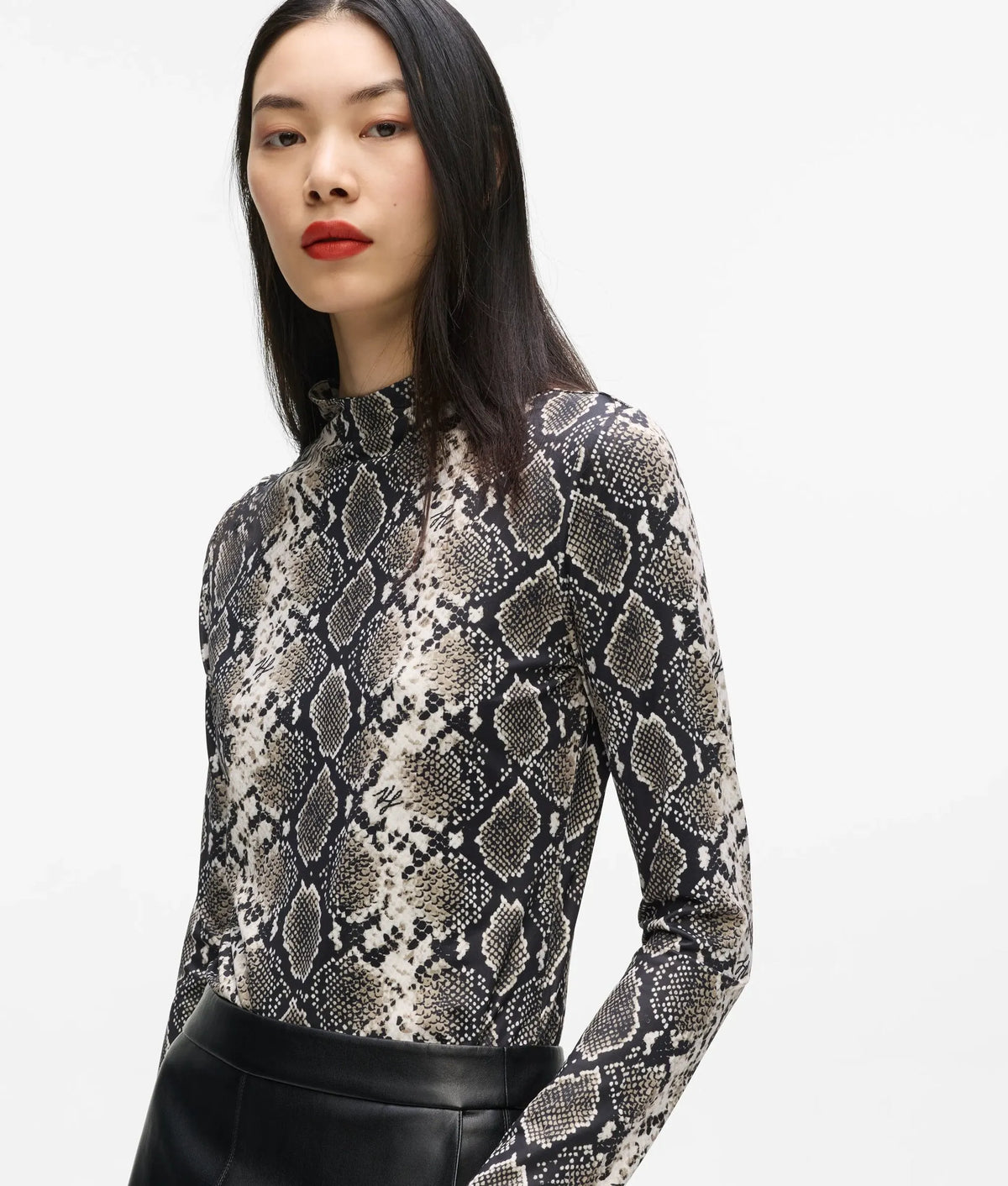 Mock neck long-sleeved top