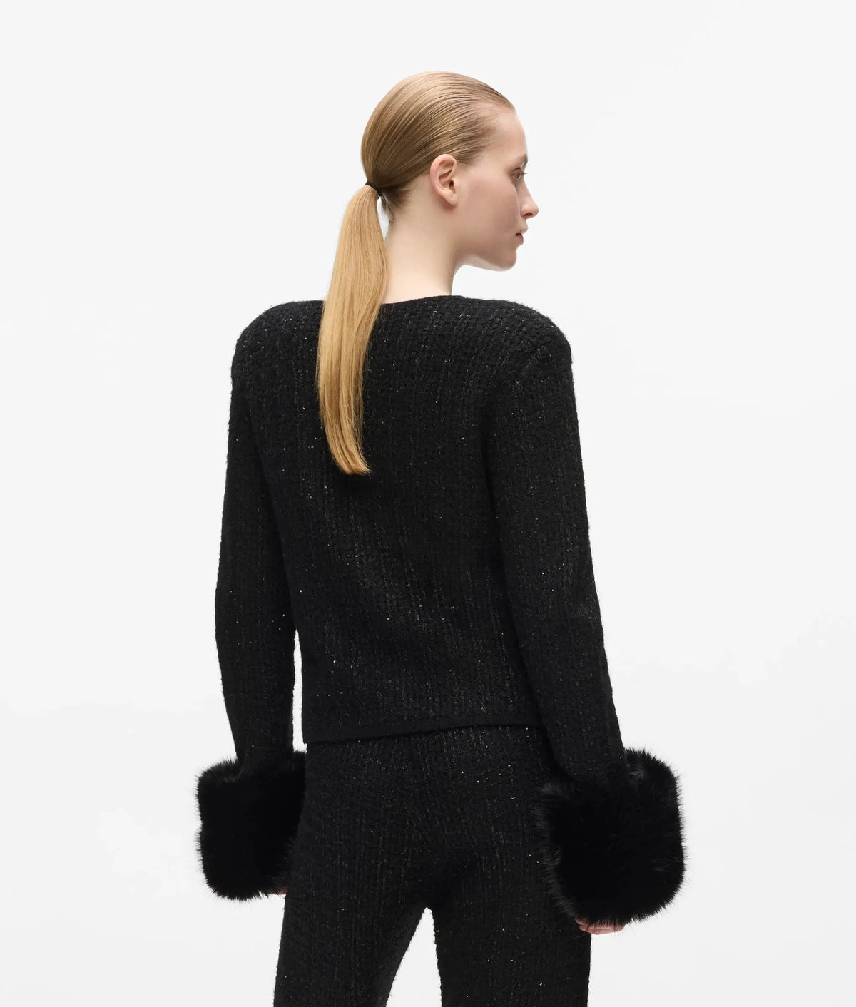 Faux-fur knitted cardigan