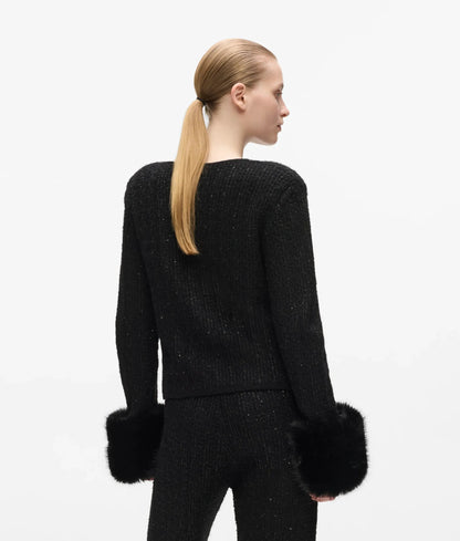 Faux-fur knitted cardigan