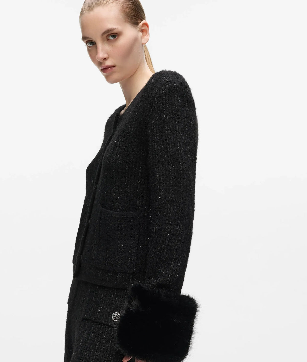 Faux-fur knitted cardigan