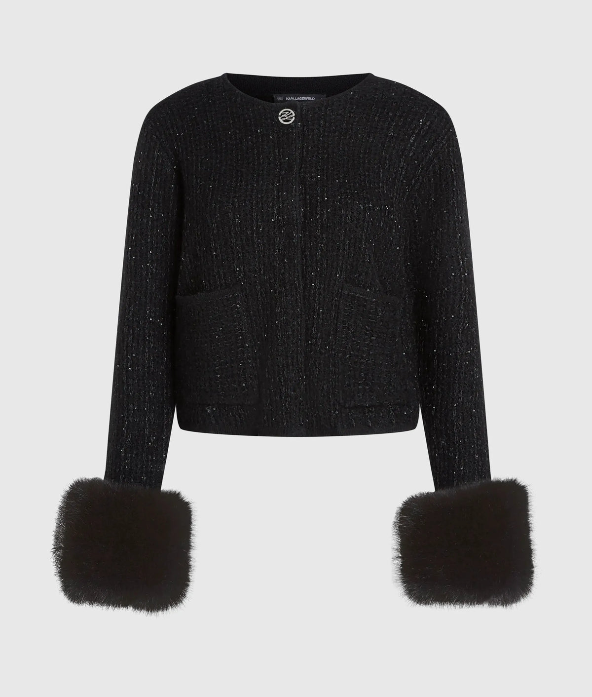 Faux-fur knitted cardigan