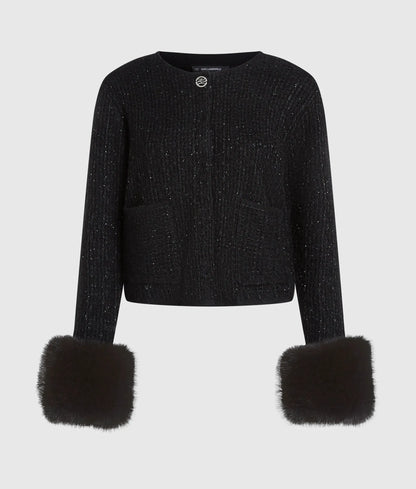 Faux-fur knitted cardigan