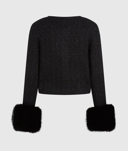 Faux-fur knitted cardigan