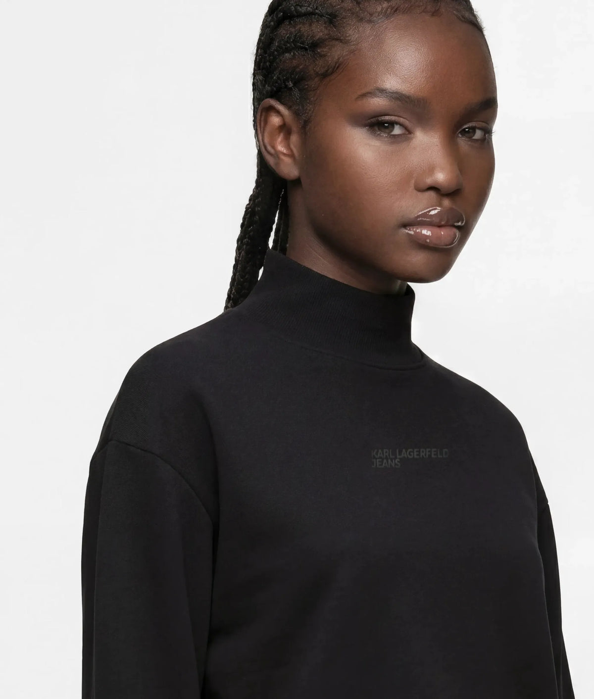 Open-back turtleneck sweatshirt