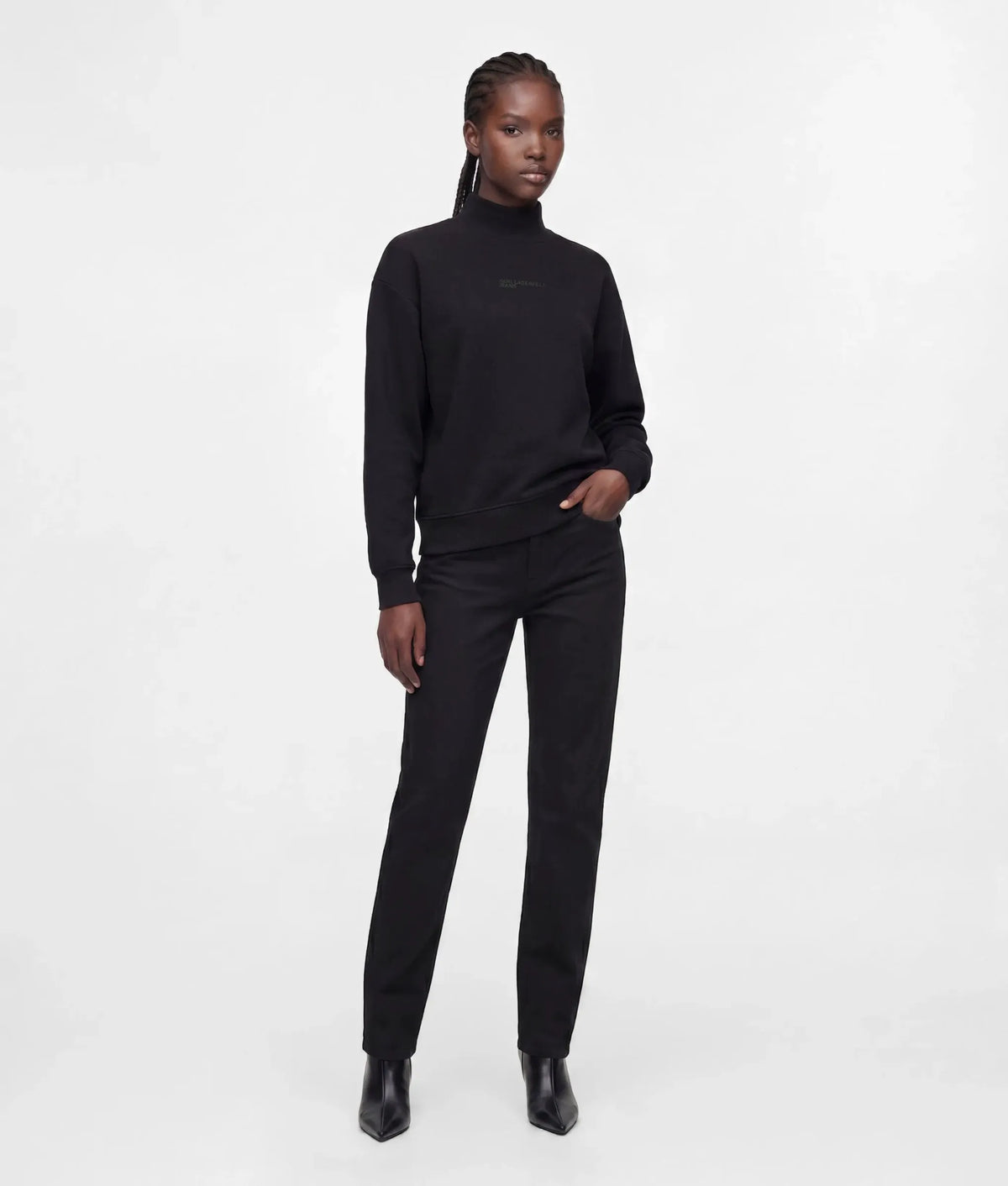Open-back turtleneck sweatshirt