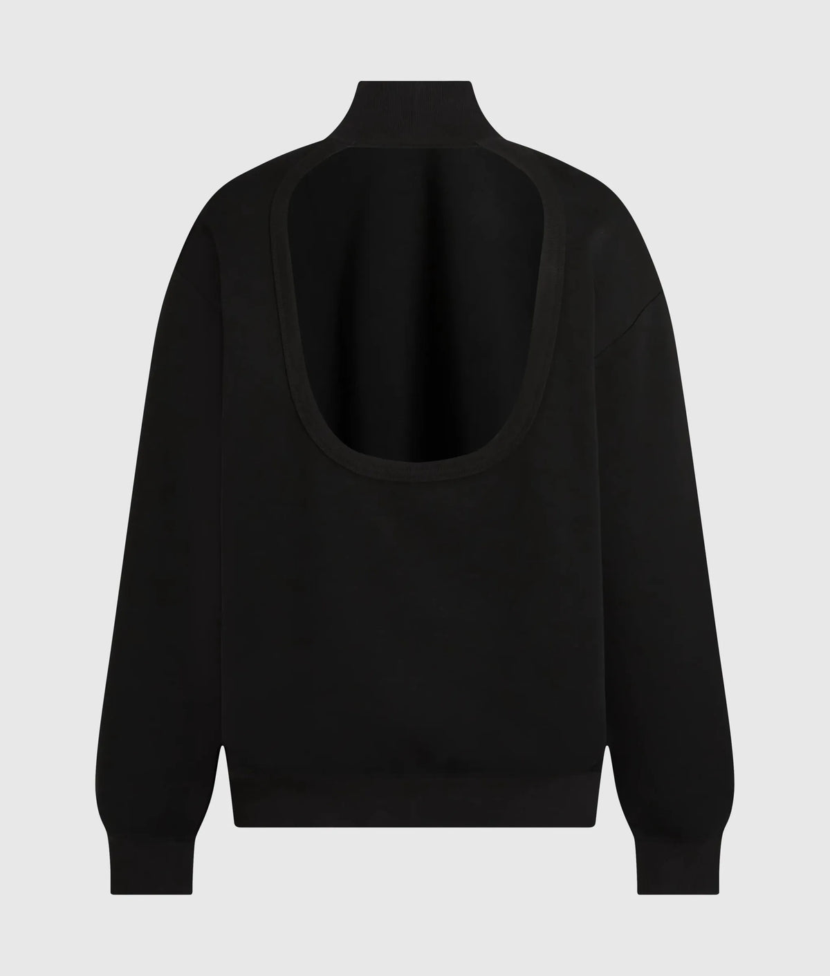 Open-back turtleneck sweatshirt