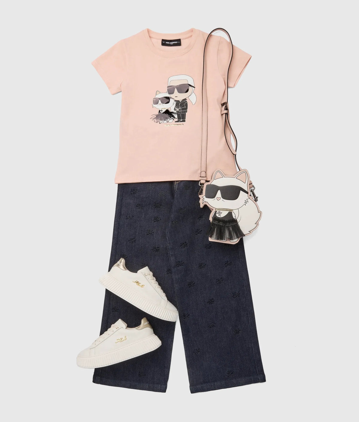 Girls Ikon metallic Karl and Choupette T-shirt