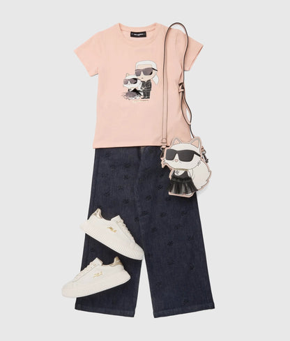 Girls Ikon metallic Karl and Choupette T-shirt