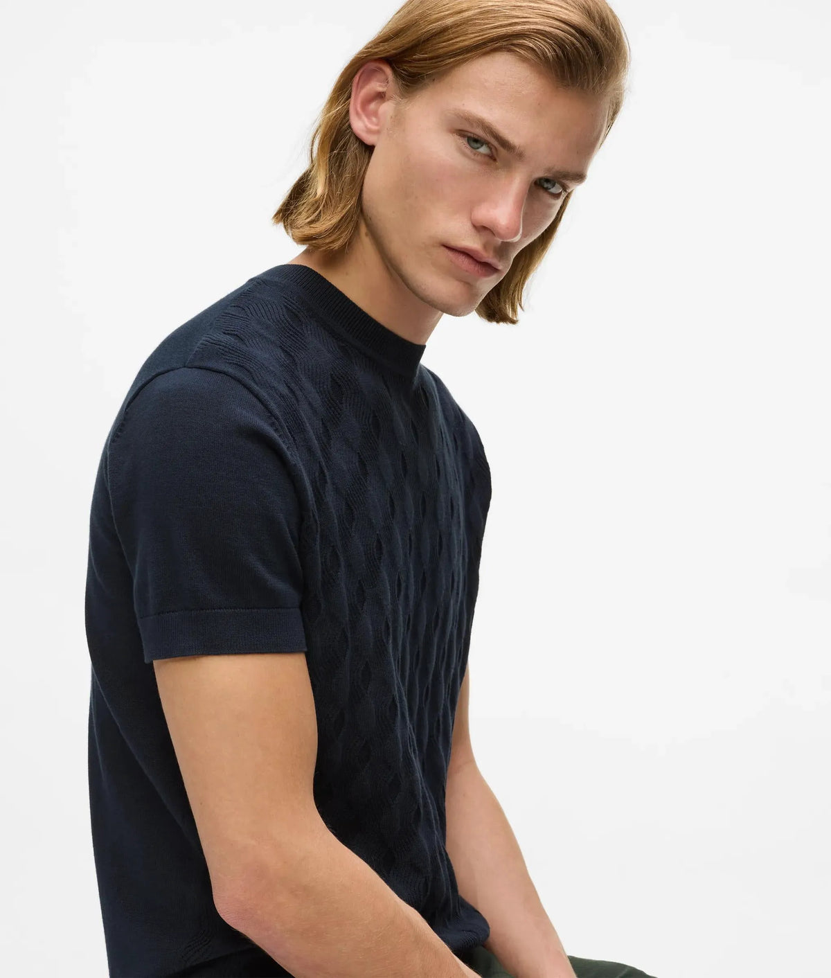 Textured short-sleeved sweater