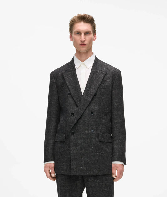 Double-breasted textured suit jacket