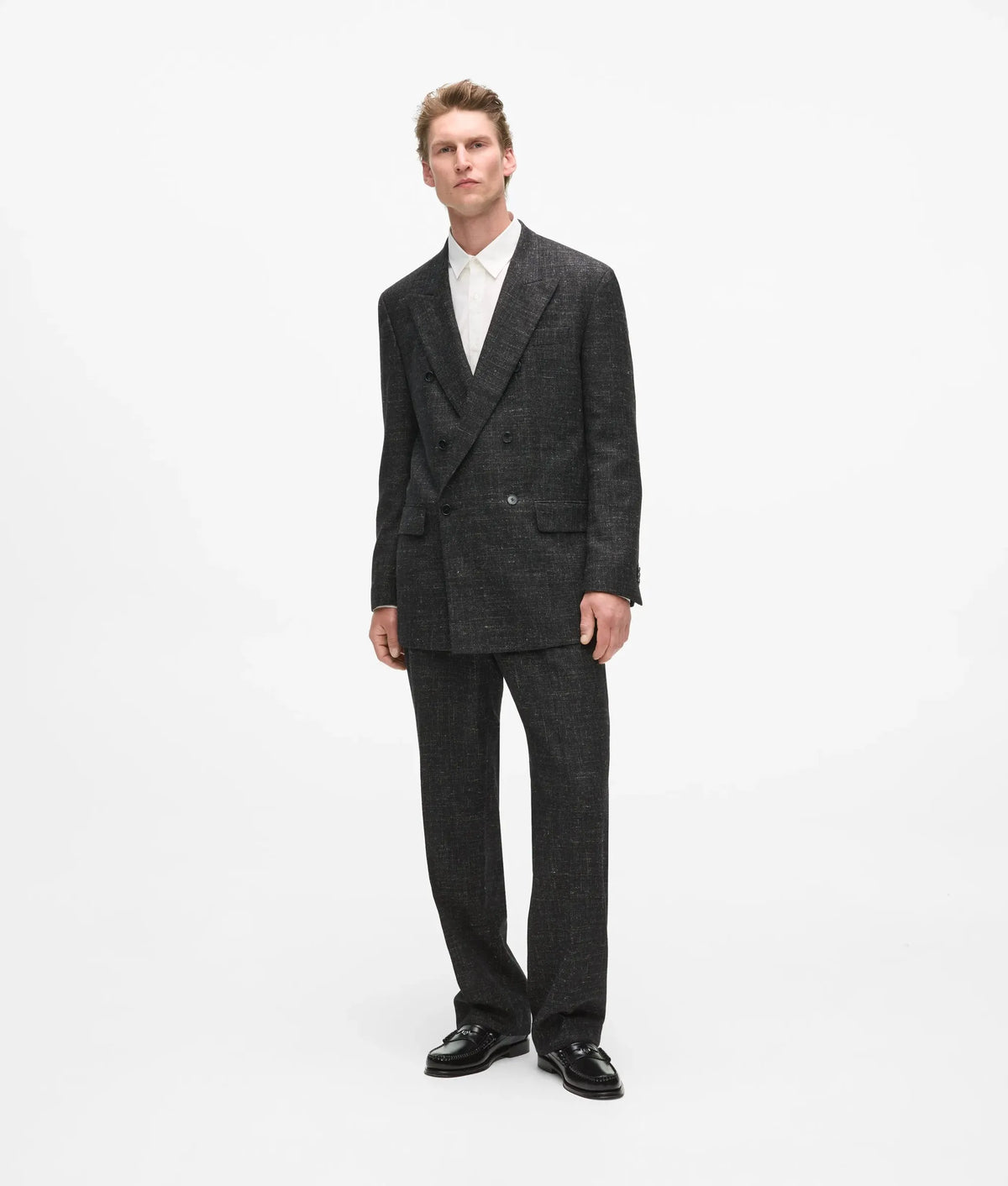 Double-breasted textured suit jacket