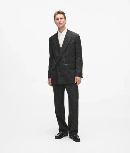 Double-breasted textured suit jacket