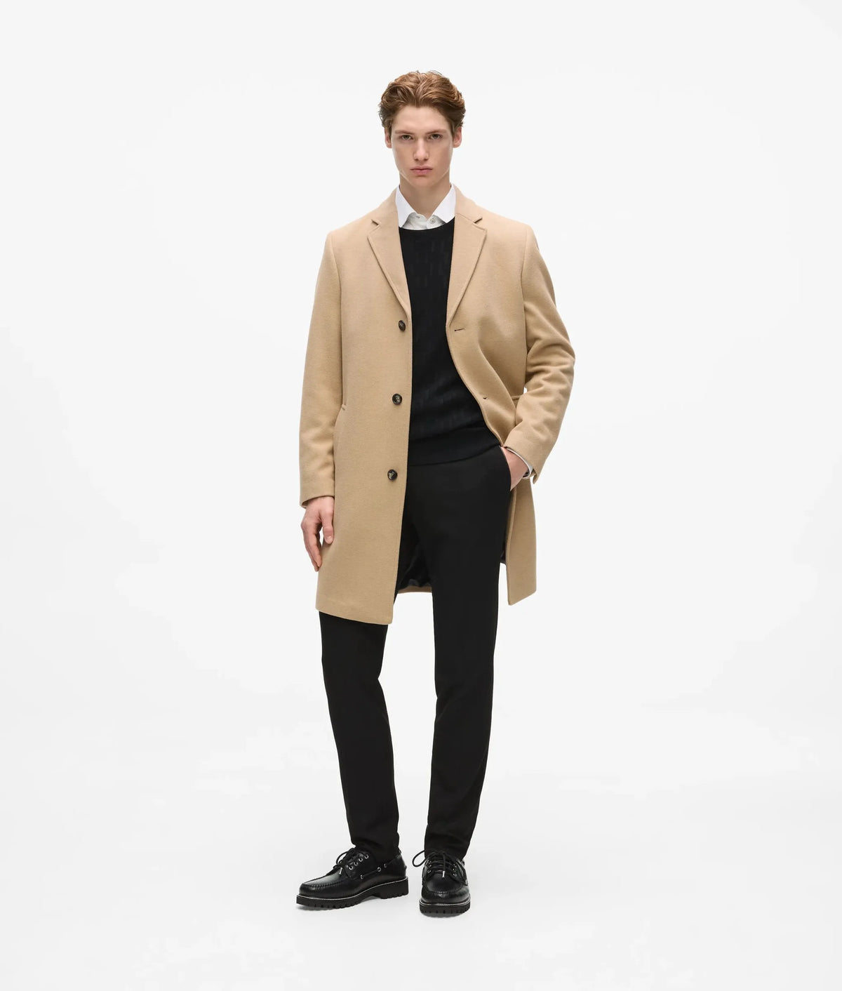 Single-breasted wool-blend coat