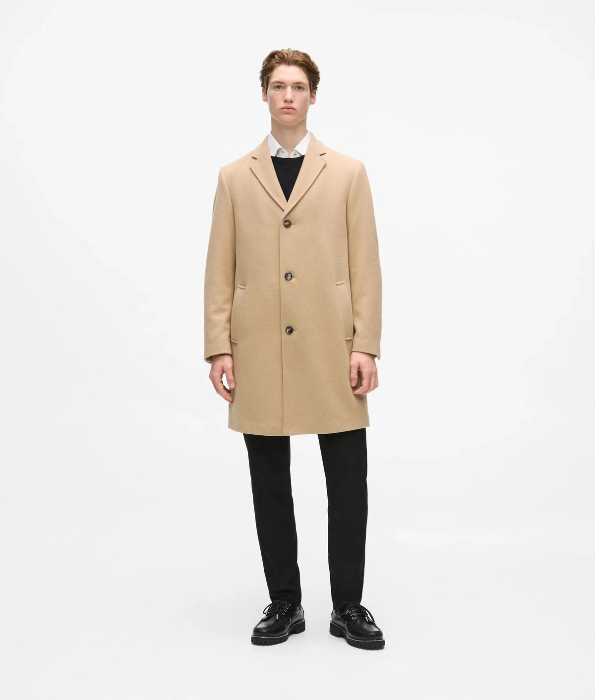 Single-breasted wool-blend coat