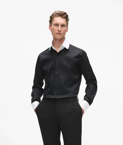 Modern-fit round collar shirt