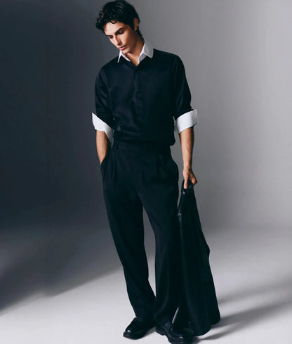 Modern-fit round collar shirt