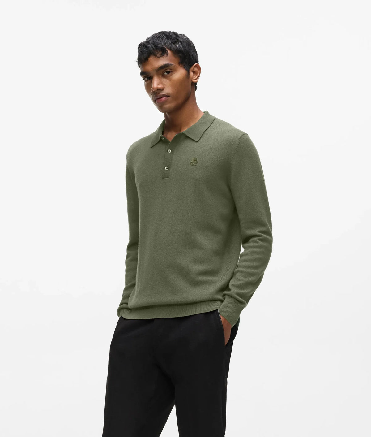 Wool long-sleeved polo shirt