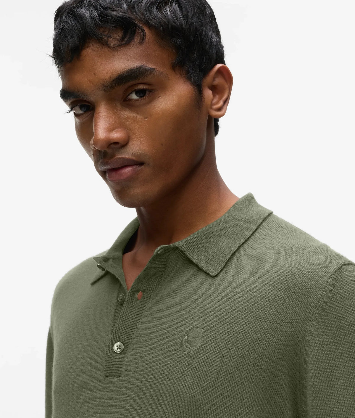 Wool long-sleeved polo shirt