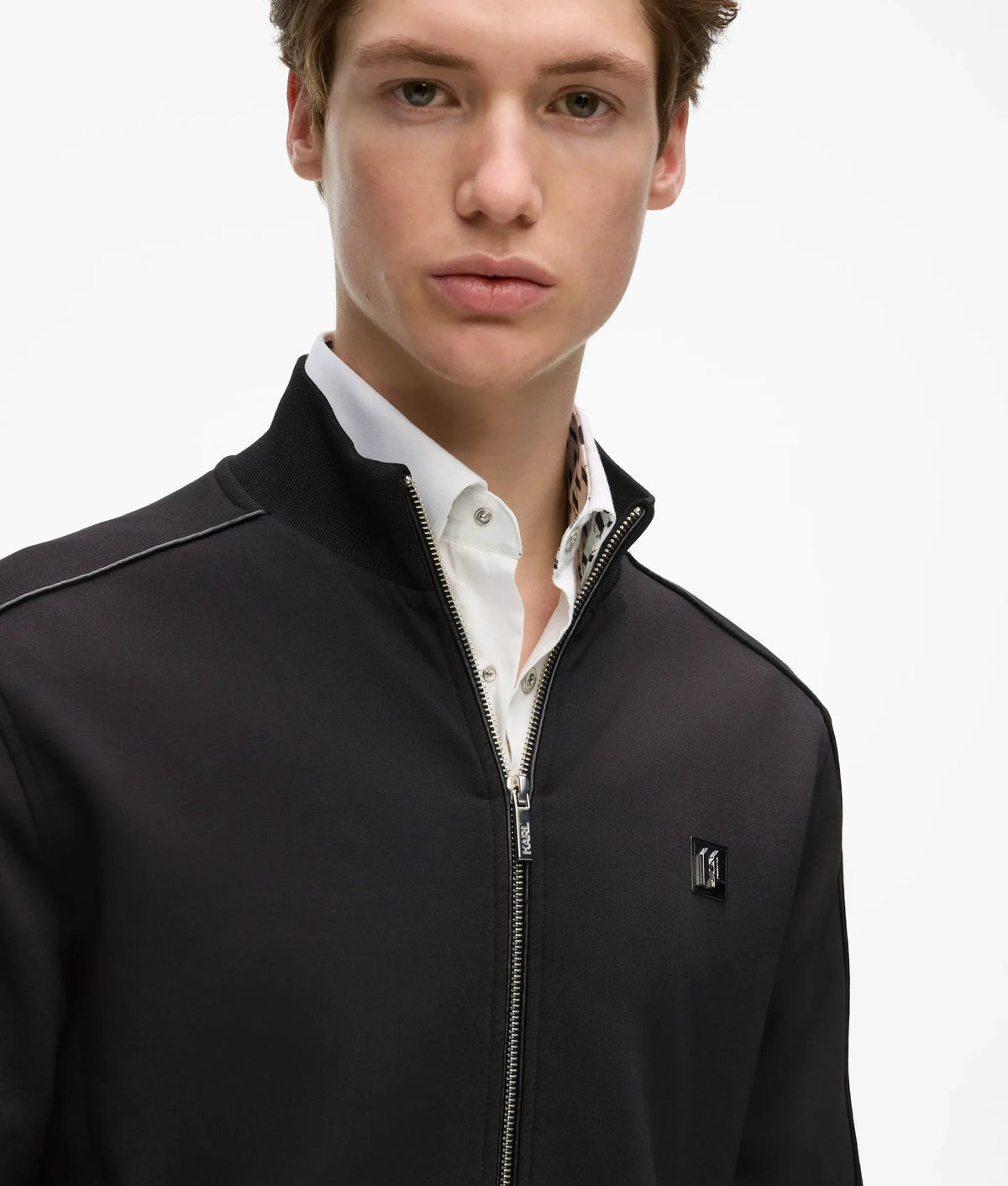 Zip-up metallic trim jacket