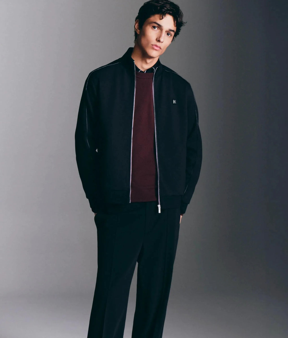 Zip-up metallic trim jacket