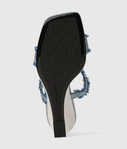 Waverly twin strap denim heeled sandals