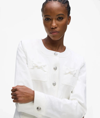 Collarless bow detail jacket