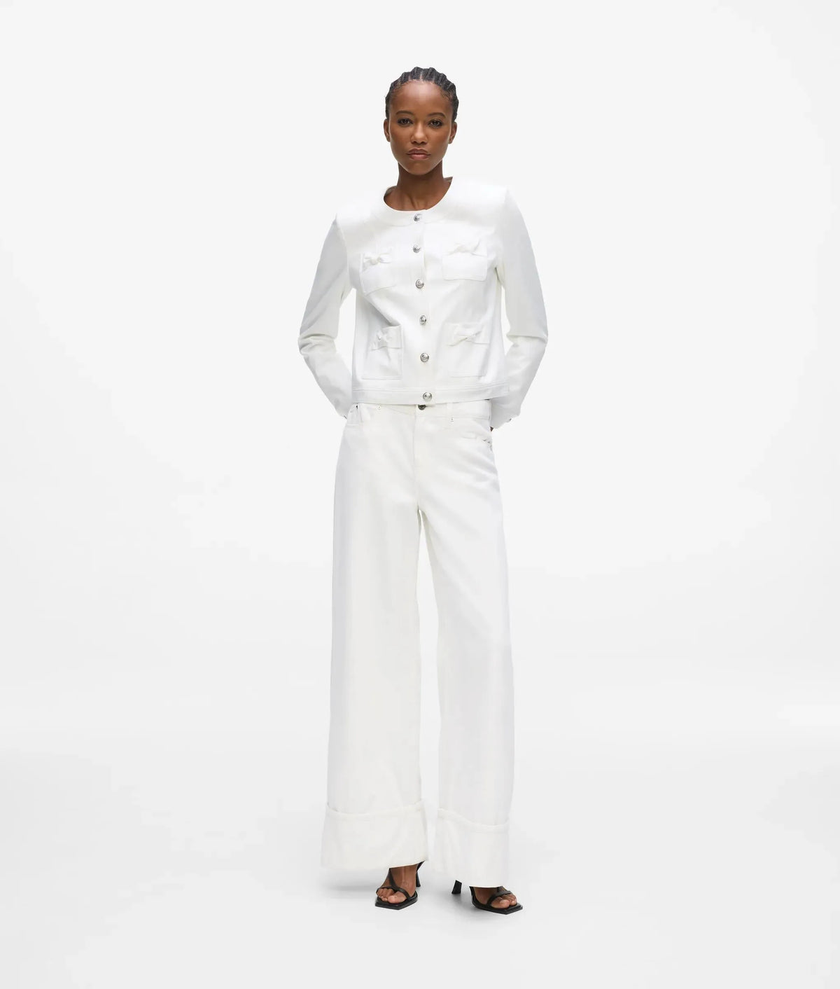 Collarless bow detail jacket