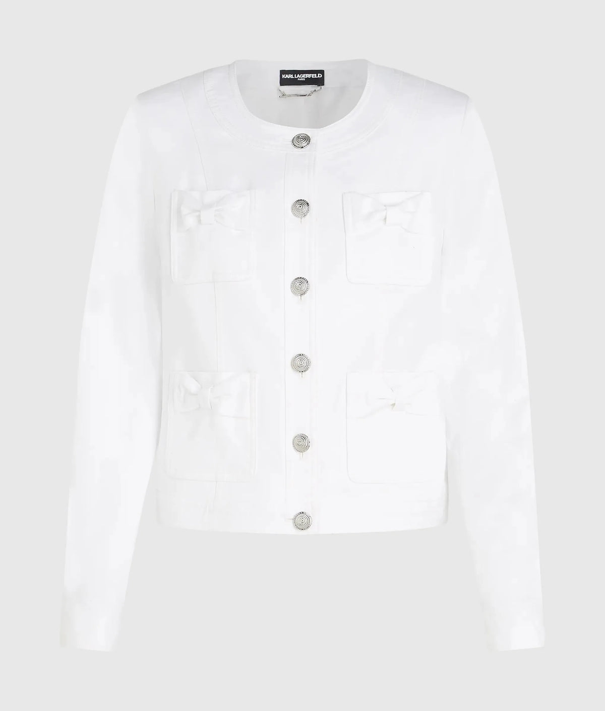 Collarless bow detail jacket