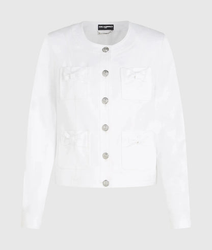 Collarless bow detail jacket